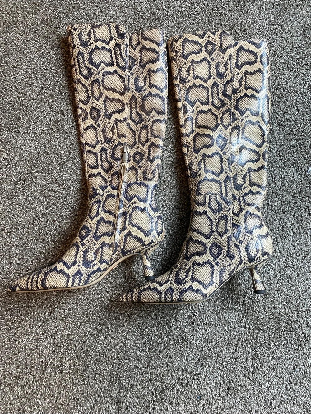 Sam Edelman Beige and Black Snake-Print Over-the-Knee Boots